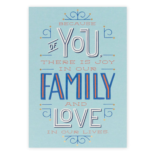 Hallmark Father's Day card - Joy & Love (For Husband) with blue background, featuring heartfelt message in decorative typography.