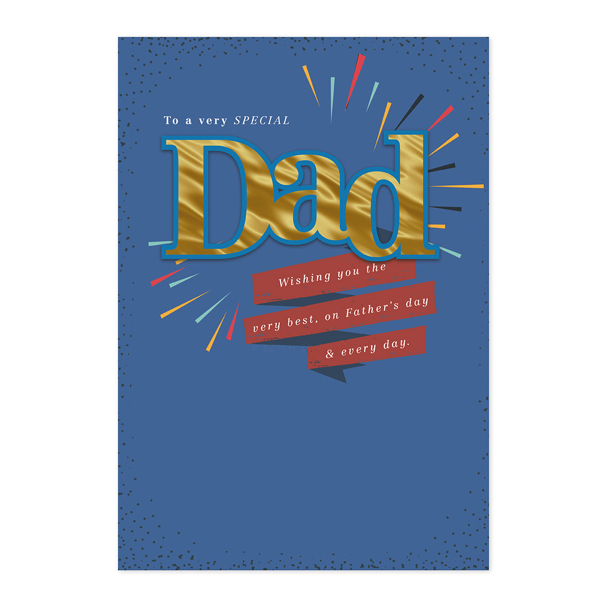 Hallmark Father's Day Card - To a very special Dad with gold foil lettering and colourful design on a blue background.