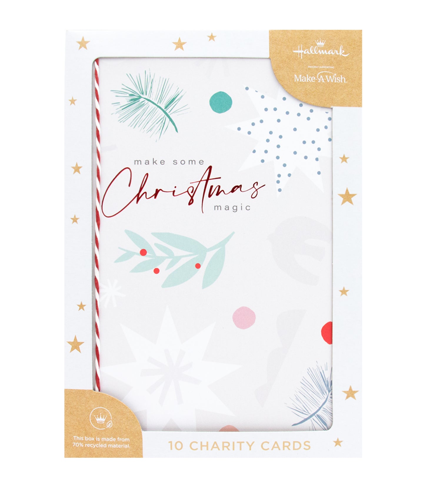 Merry Xmas Deck Classic Reg charity cards set, featuring festive design elements and a clear packaging display.