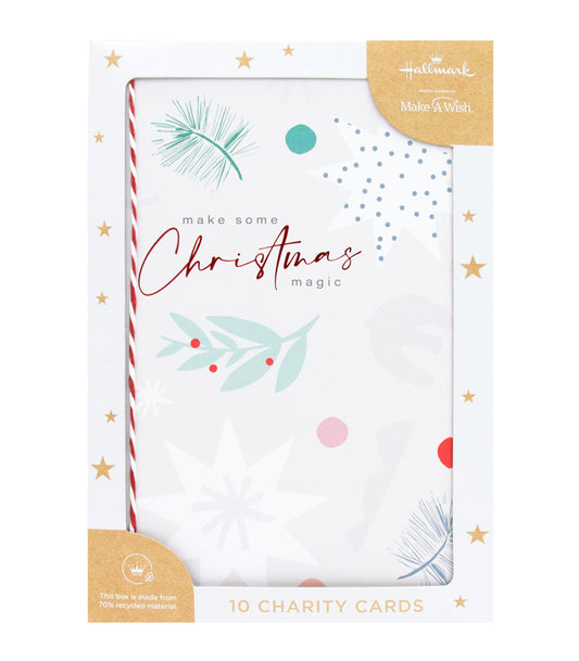 Merry Xmas Deck Classic Reg charity cards set, featuring festive design elements and a clear packaging display.