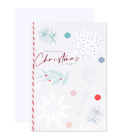 Merry Xmas Deck Classic Reg card featuring playful Christmas motifs and a striped edge, presented flat with envelope.