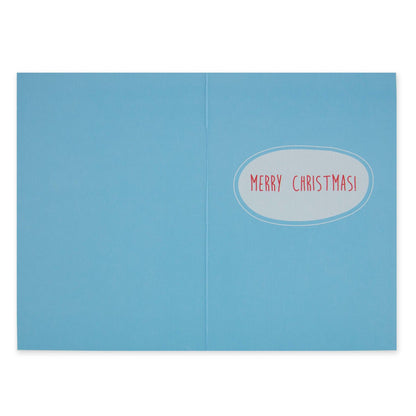 Hallmark Christmas Card - Beachy Christmas, inside view showcasing 'MERRY CHRISTMAS' text on light blue background.