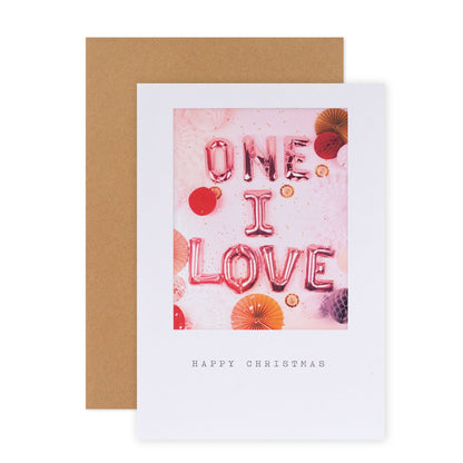 Hallmark Christmas Card For One I Love - Celebrate & Enjoy featuring colourful balloons and festive decorations