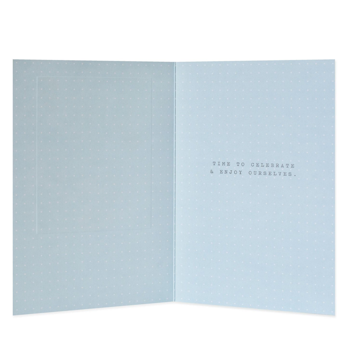 Hallmark Christmas Card For One I Love - Celebrate & Enjoy featuring blue interior design with dotted patterns and printed message.