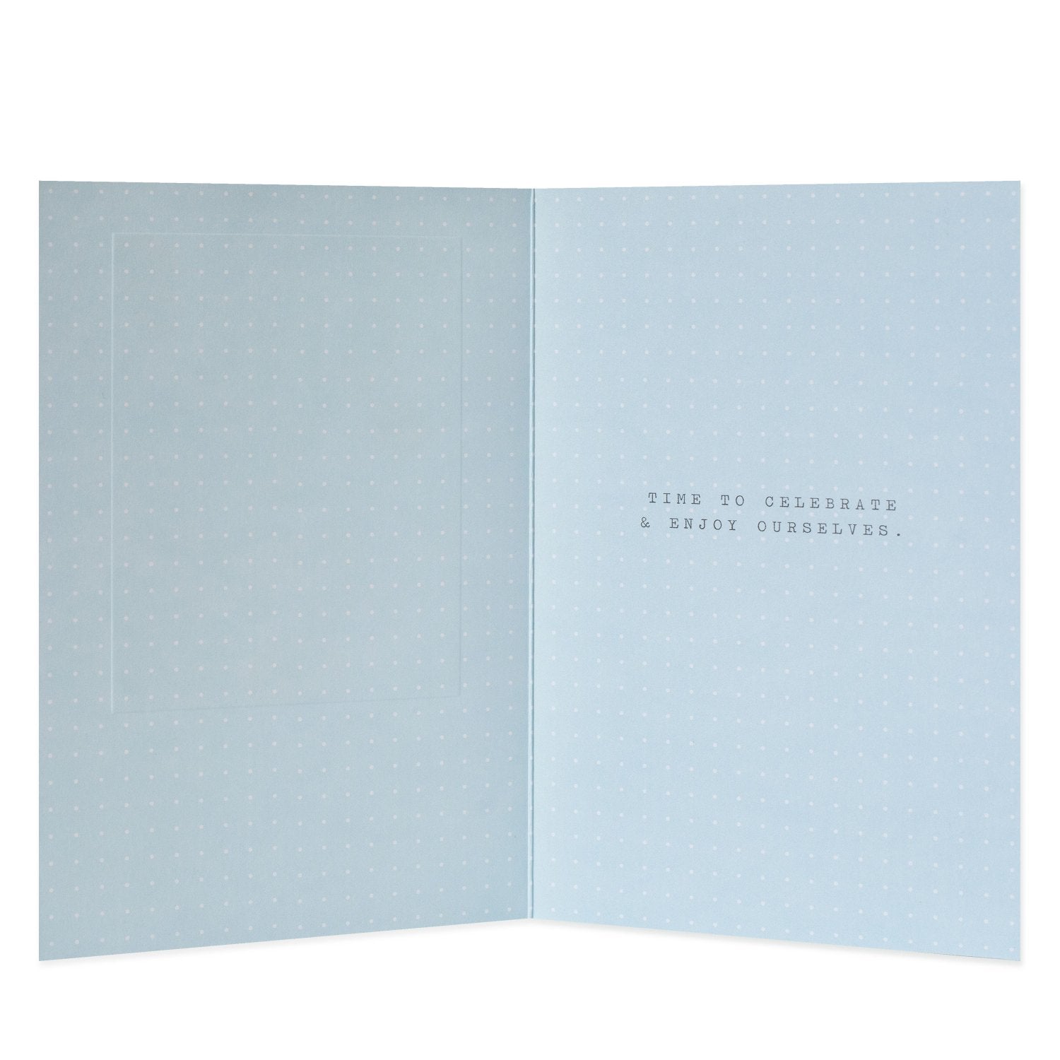 Hallmark Christmas Card For One I Love - Celebrate & Enjoy featuring blue interior design with dotted patterns and printed message.