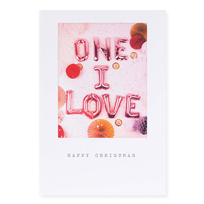 Hallmark Christmas Card For One I Love - Celebrate & Enjoy featuring colourful balloons and decorations with a festive message