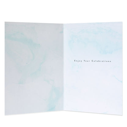 Hallmark Christmas Card To All The Family - Unforgettable Moments, inside view with blue marble design and message for celebrations.