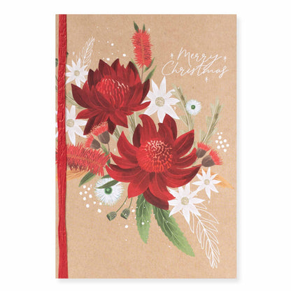 Hallmark x Christie Williams Christmas Card - Native Flora featuring red Australian native flowers and 'Merry Christmas' message.