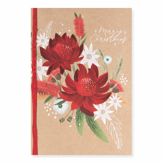 Hallmark x Christie Williams Christmas Card - Native Flora featuring red Australian native flowers and 'Merry Christmas' message.