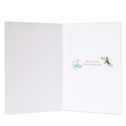 Hallmark Christmas Card - Joy Of The Season inside view showing printed message and holly illustrations, blank space for personalisation.