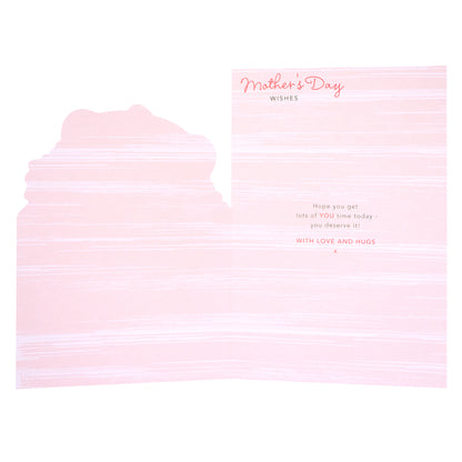 Hallmark Forever Friends Mother's Day Card - Love & Hugs, open view featuring pink interior with wishes and heartfelt message.