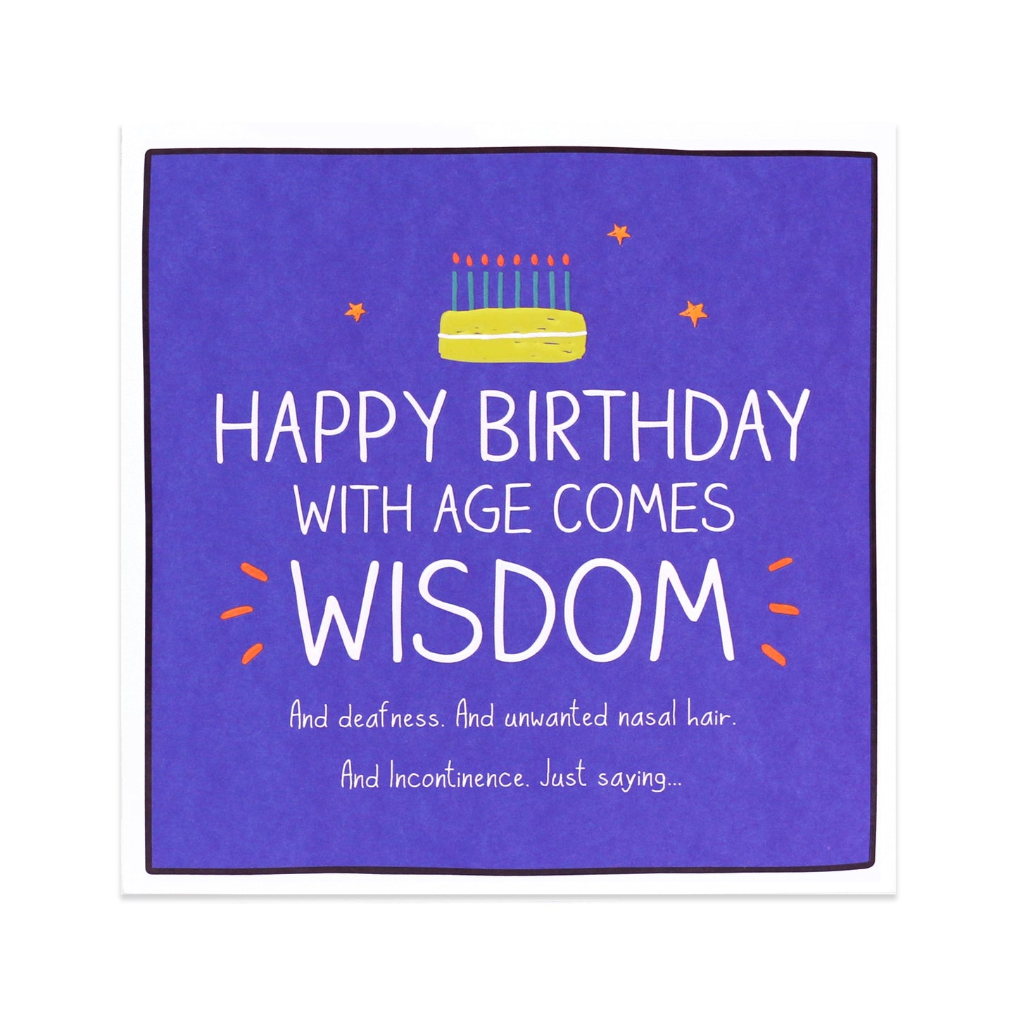 Hallmark Happy Jackson birthday card with witty message, bright purple background, and embossed cake illustration.