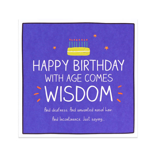 Hallmark Happy Jackson birthday card with witty message, bright purple background, and embossed cake illustration.
