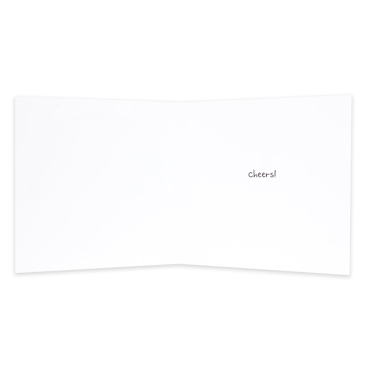 Hallmark Happy Jackson Birthday Card For Him - Man-Birthday, inside view with the text 'cheers!'. Simple white design.