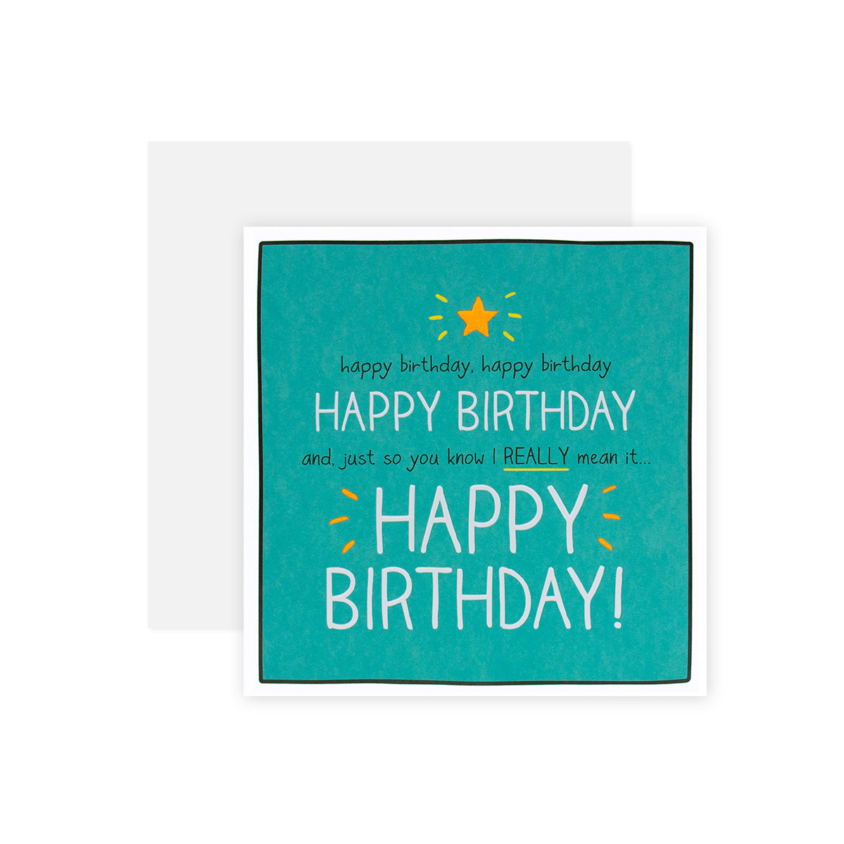Hallmark Happy Jackson Birthday Card - REALLY Mean It, cheerful design, turquoise background, embossed star detail.