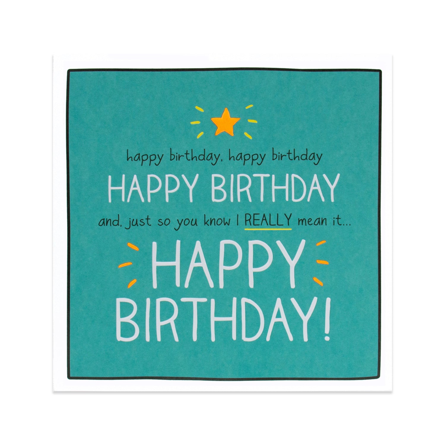 Hallmark Happy Jackson Birthday Card - REALLY Mean It, square design, teal background, featuring star illustration and bright typography.