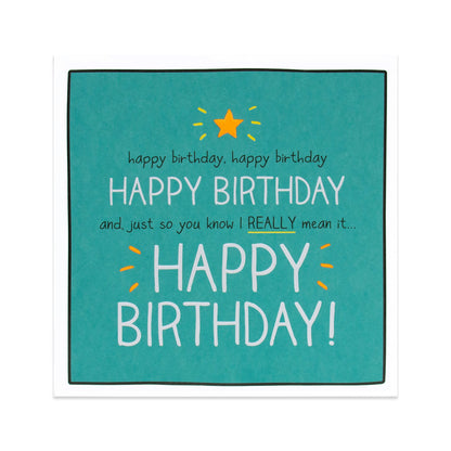 Hallmark Happy Jackson Birthday Card - REALLY Mean It, square design, teal background, featuring star illustration and bright typography.