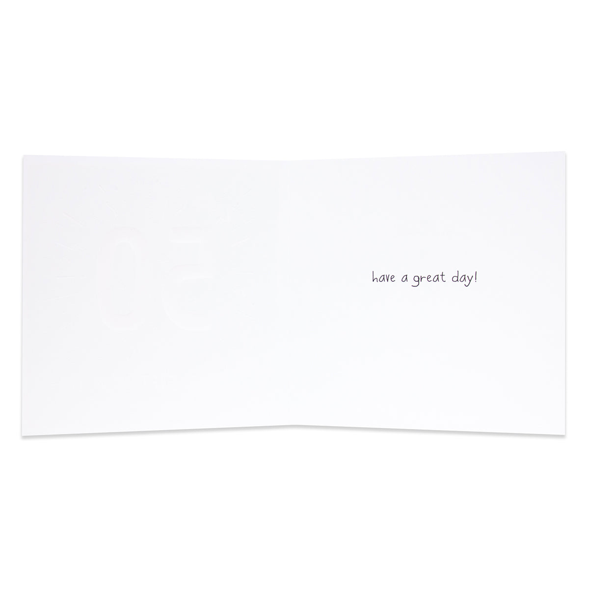 Hallmark Happy Jackson Birthday Card - REALLY Mean It, inside view with printed message ‘have a great day!’ on a blank background.