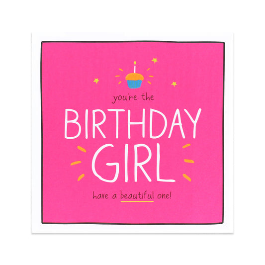 Hallmark Happy Jackson For Her - Beautiful One card with neon pink design, featuring birthday message and cupcake illustration.