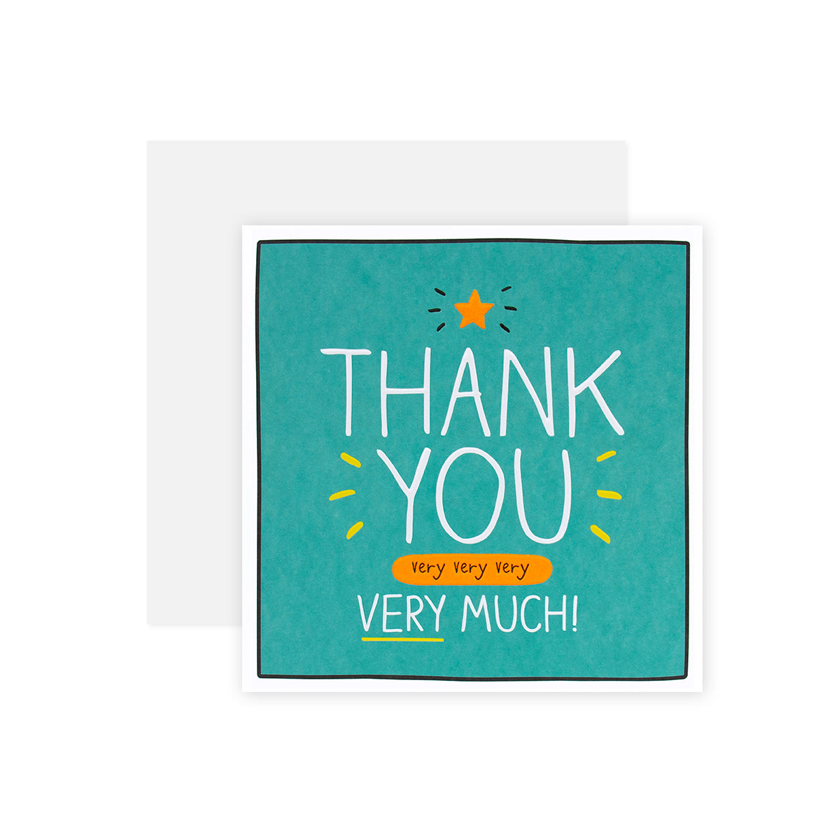Hallmark Happy Jackson Thank You Card - Very Very Very Very Much in turquoise with star illustration and embossed text on a blank background.
