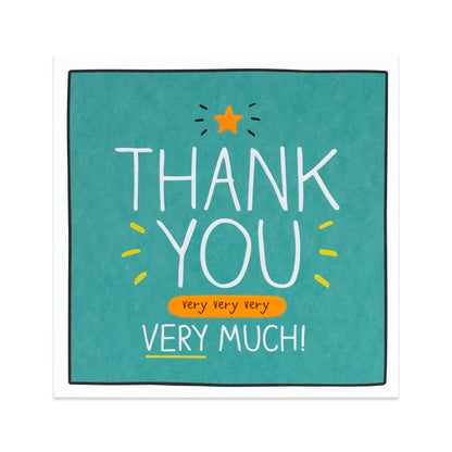 Hallmark Happy Jackson Thank You Card - Very Very Very Very Much with neon highlights and star illustration, flat lay design.