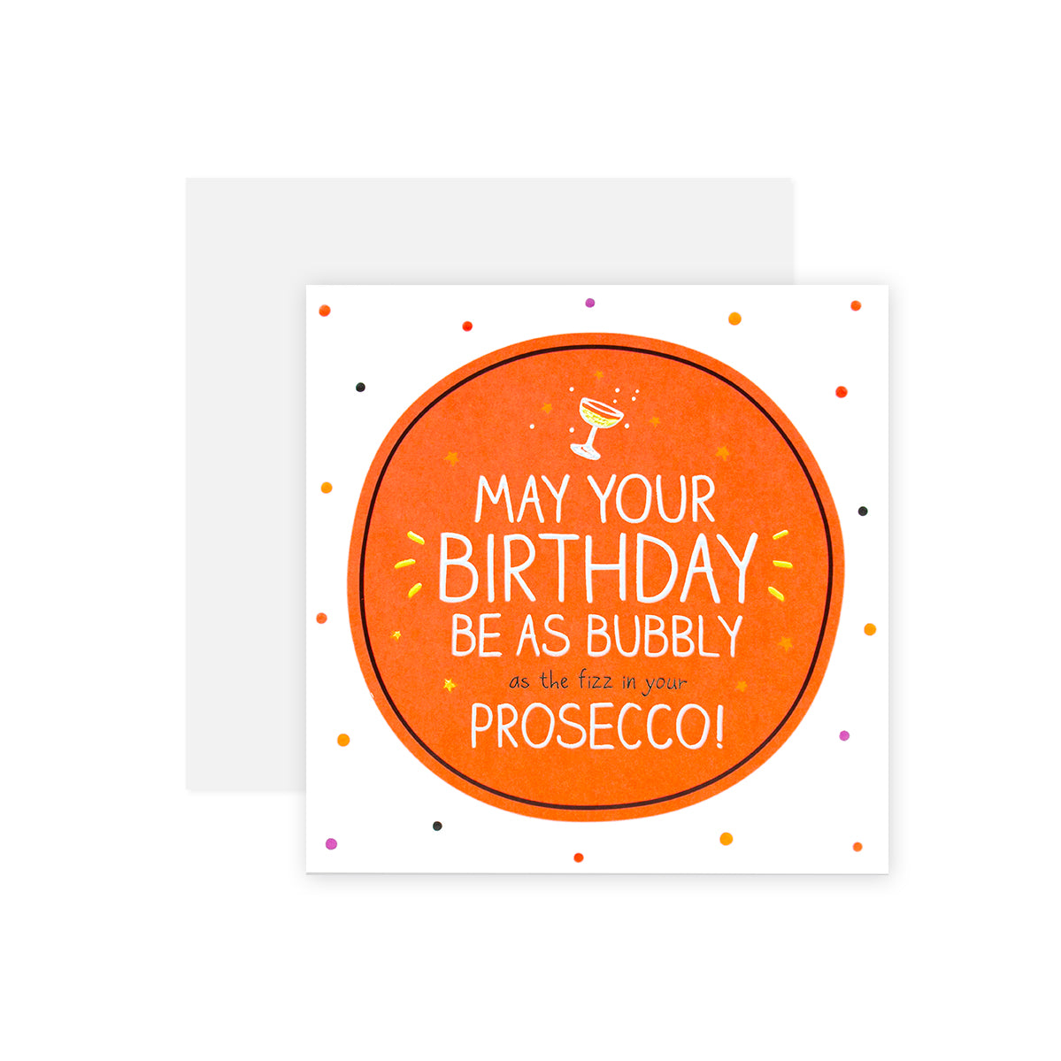 Hallmark Happy Jackson Birthday Card - Bubbly Prosecco with vibrant orange design and cheerful birthday wishes.