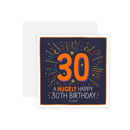 Hallmark Happy Jackson 30th Birthday Card - Hugely Happy featuring bright neon colours, embossed confetti design and gold foil accents.