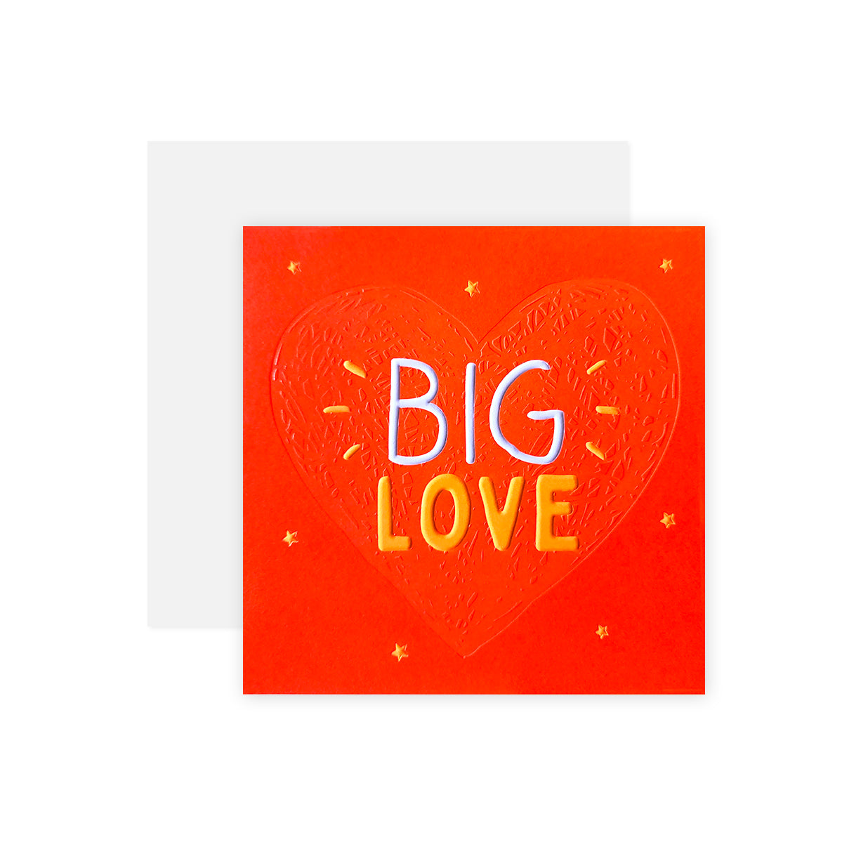 Hallmark Happy Jackson Greeting Card - Big Love in vibrant orange, featuring an embossed heart and stars, with blank inside for personal message.