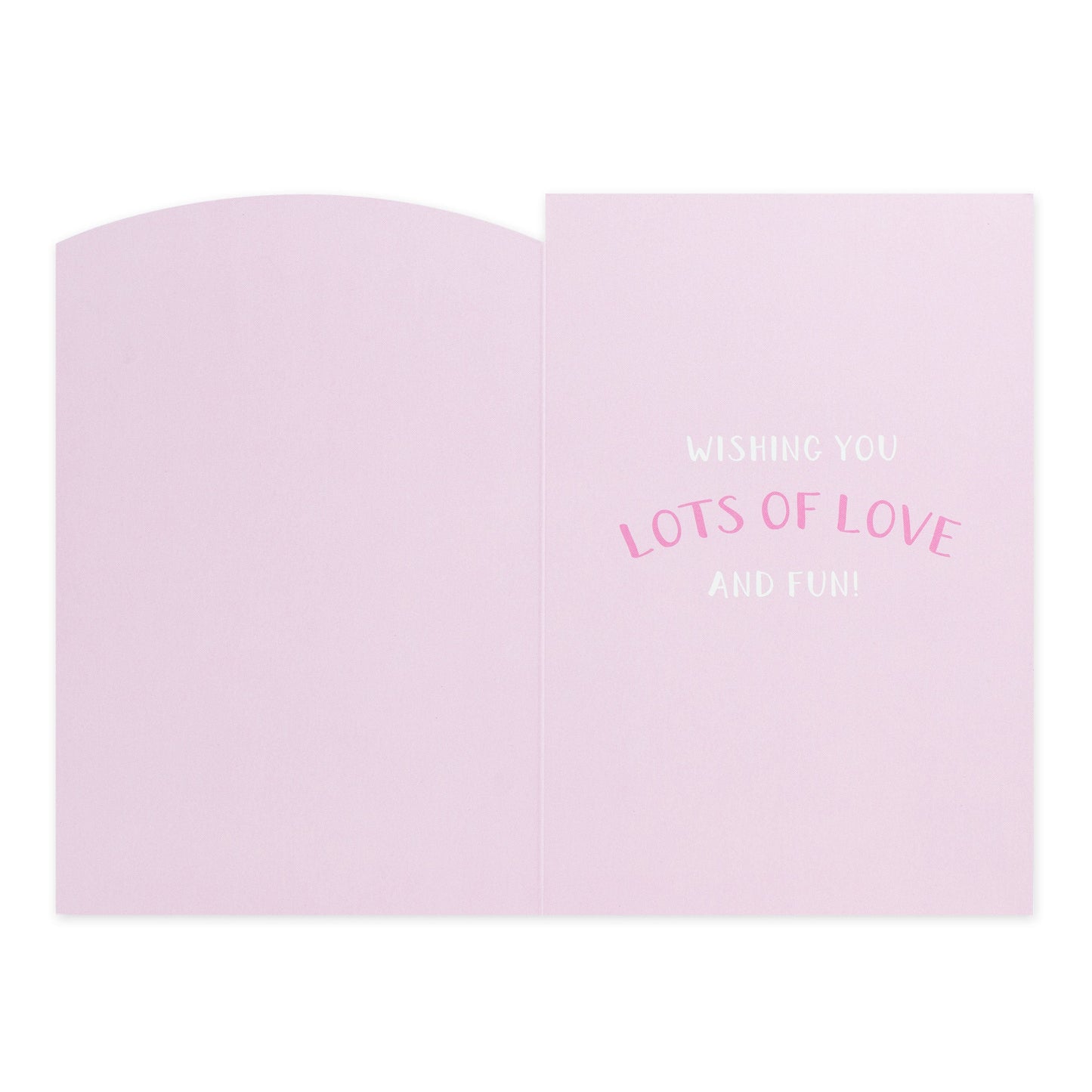 Hallmark Peppa Pig Mother's Day Card - Super Sweet, interior view, pale pink card featuring the message wishing you lots of love and fun