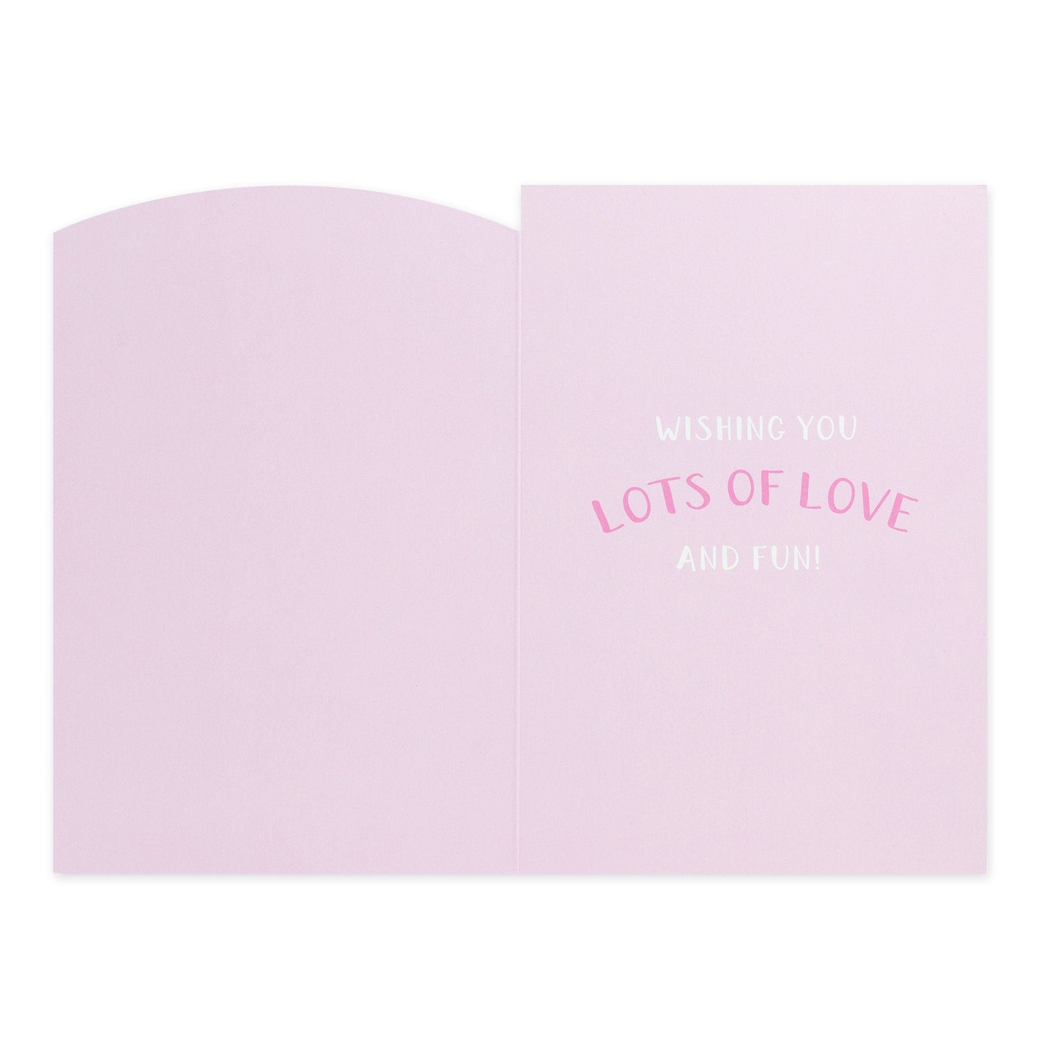 Hallmark Peppa Pig Mother's Day Card - Super Sweet, interior view, pale pink card featuring the message wishing you lots of love and fun