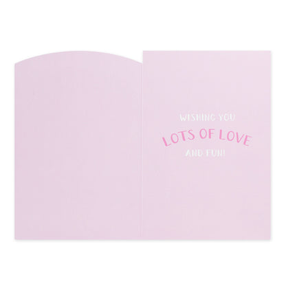 Hallmark Peppa Pig Mother's Day Card - Super Sweet, interior view, pale pink card featuring the message wishing you lots of love and fun