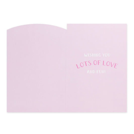 Hallmark Peppa Pig Mother's Day Card - Super Sweet, interior view, pale pink card featuring the message wishing you lots of love and fun