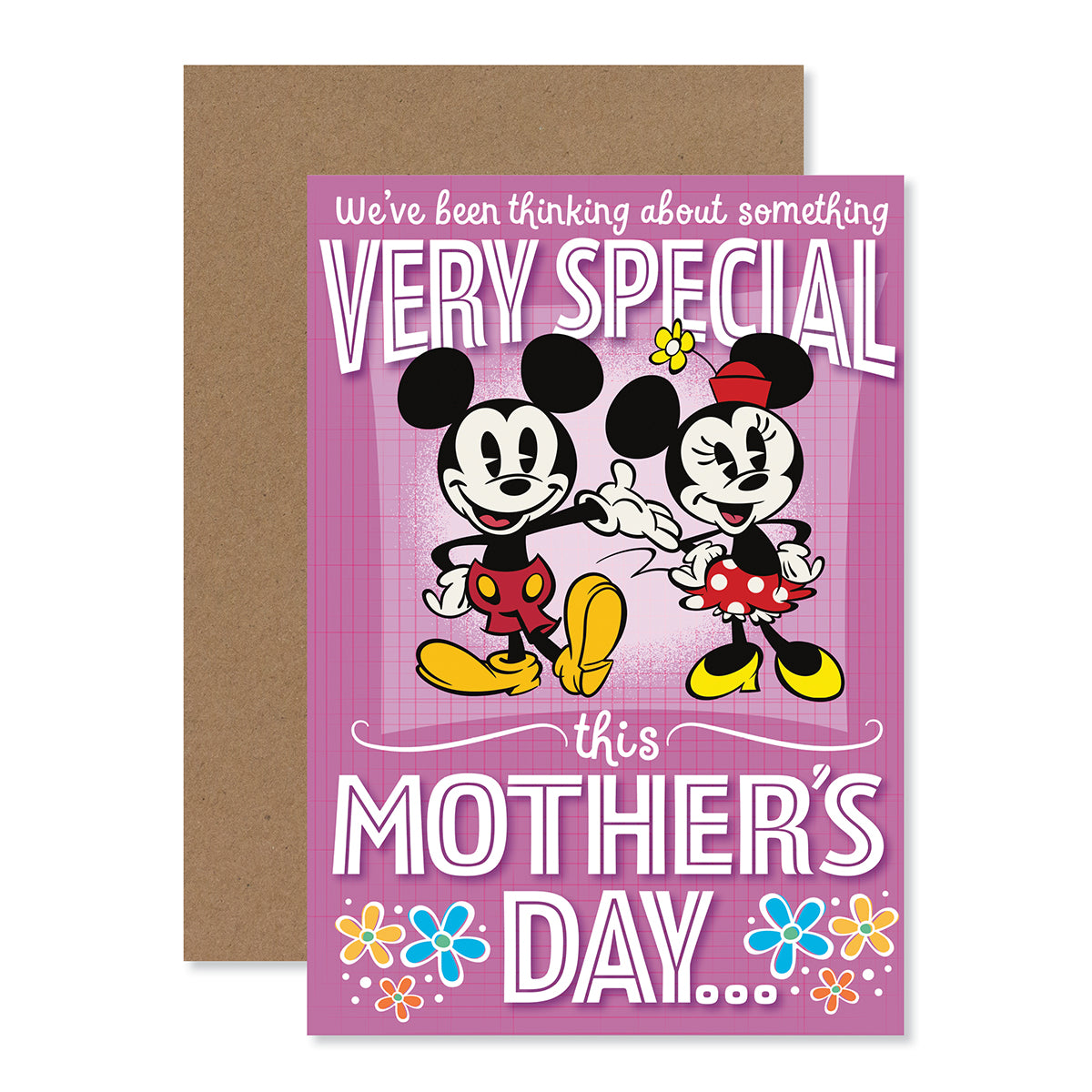 Hallmark Mother's Day Card - Mickey & Minnie Pop-out card with vibrant pink design featuring Mickey and Minnie and a kraft envelope.