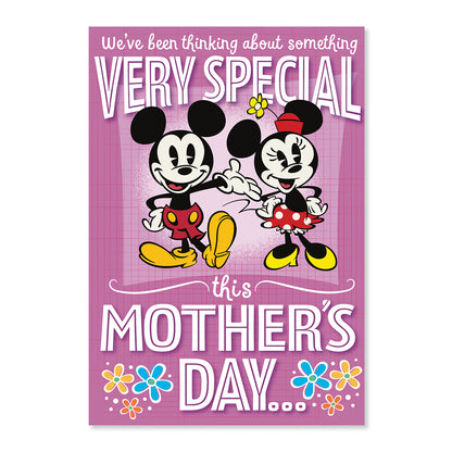 Hallmark Mother's Day card - Mickey & Minnie pop-out card with vibrant pink background and cheerful graphics for Mother's Day.