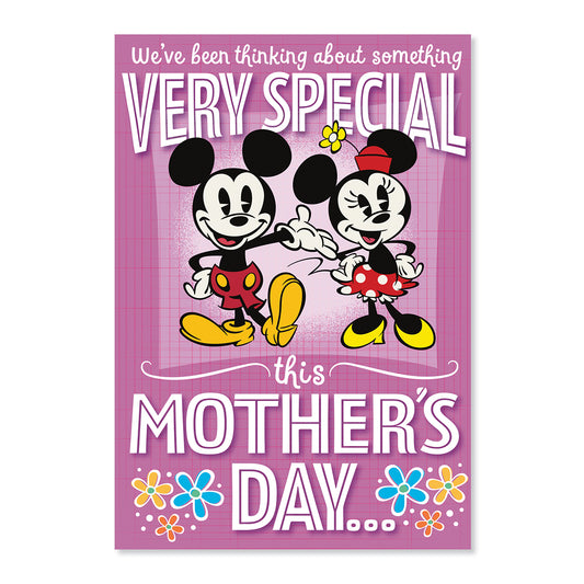 Hallmark Mother's Day card - Mickey & Minnie pop-out card with vibrant pink background and cheerful graphics for Mother's Day.