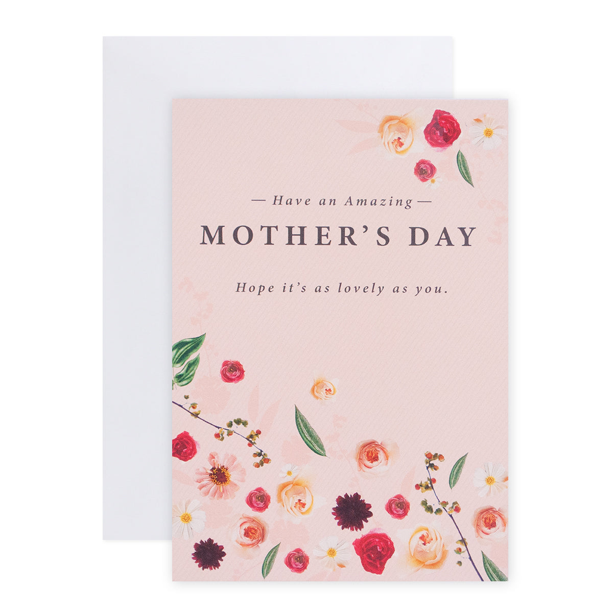 Creative Publishing by Hallmark Mother's Day Card with floral design and white envelope, featuring a pink background and heartfelt message.