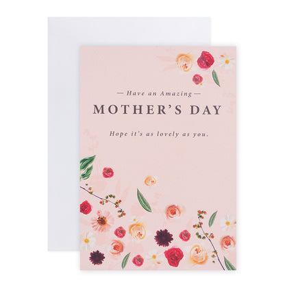 Creative Publishing by Hallmark Mother's Day Card with floral design and white envelope, featuring a pink background and heartfelt message.