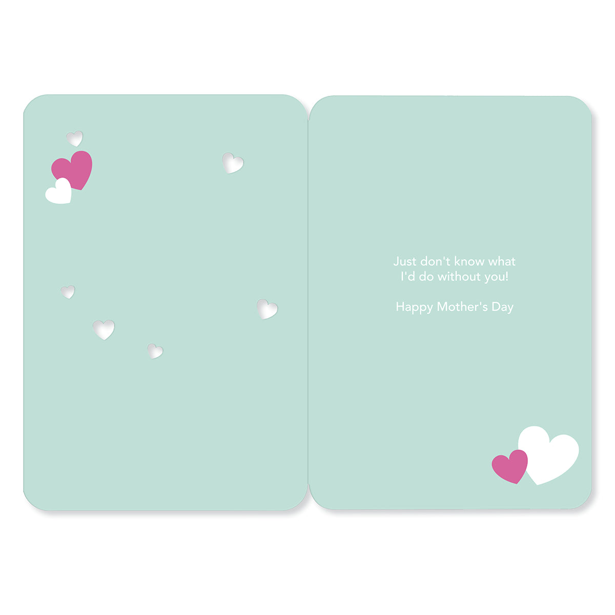 Hallmark Mother's Day Card - Wife, You're the Best, illustrated inside, featuring pink and white love hearts on a mint background.