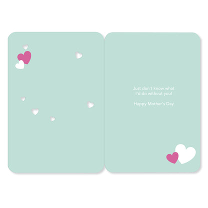 Hallmark Mother's Day Card - Wife, You're the Best, illustrated inside, featuring pink and white love hearts on a mint background.