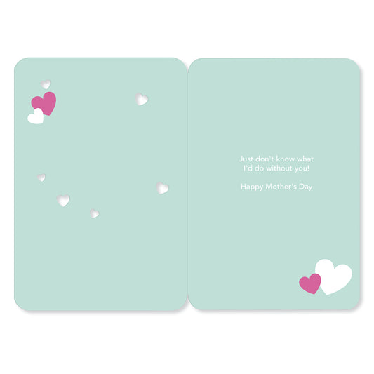 Hallmark Mother's Day Card - Wife, You're the Best, illustrated inside, featuring pink and white love hearts on a mint background.