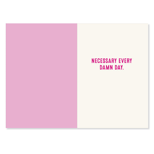 Hallmark Mother's Day Card - MUMS are like coffee, inside view with pink and cream design, featuring the phrase 'Necessary every damn day'.