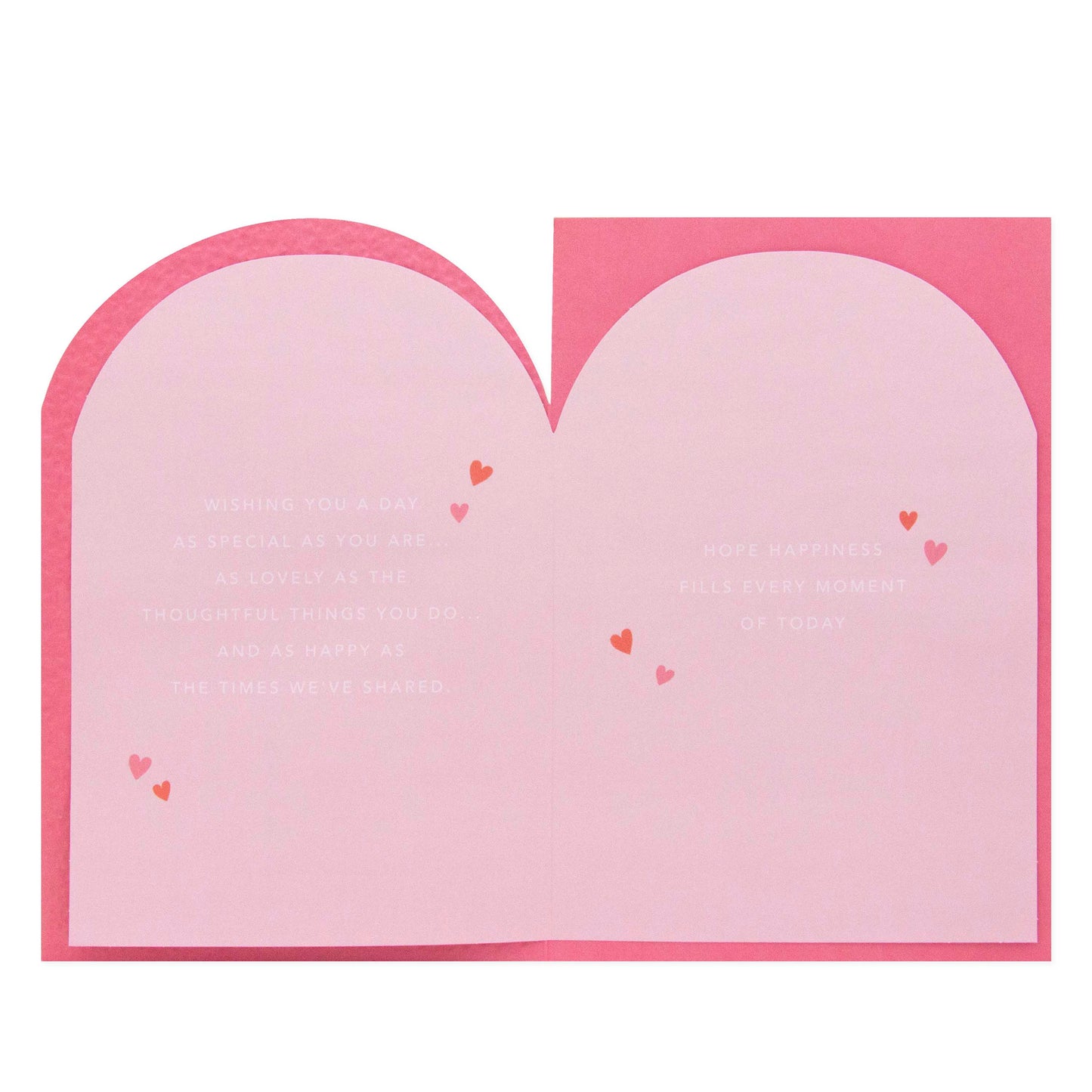 Hallmark Mother's Day Card - With love on Mother's Day, inside view showcasing pink paper and heartfelt message with decorative hearts.