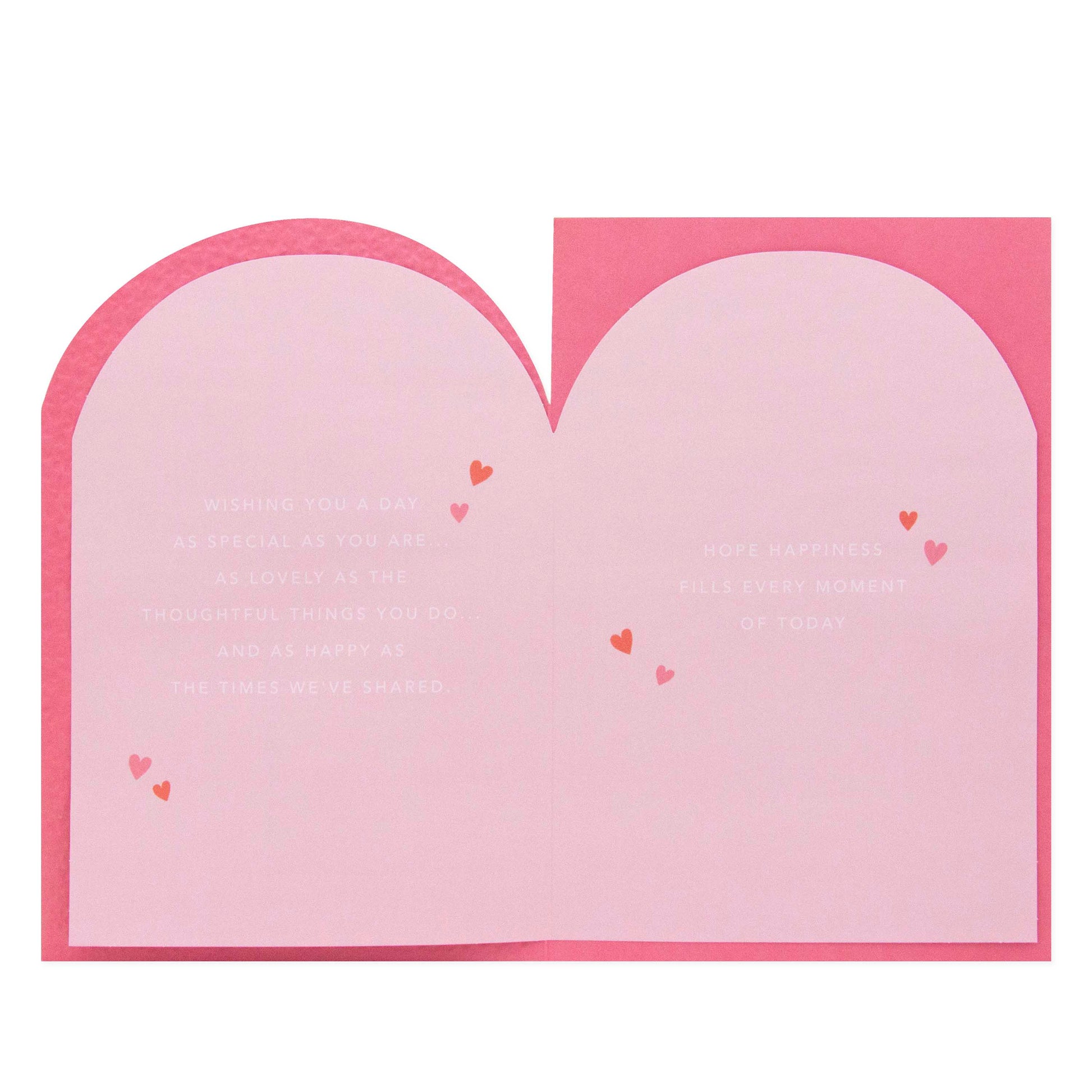Hallmark Mother's Day Card - With love on Mother's Day, inside view showcasing pink paper and heartfelt message with decorative hearts.