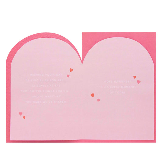 Hallmark Mother's Day Card - With love on Mother's Day, inside view showcasing pink paper and heartfelt message with decorative hearts.