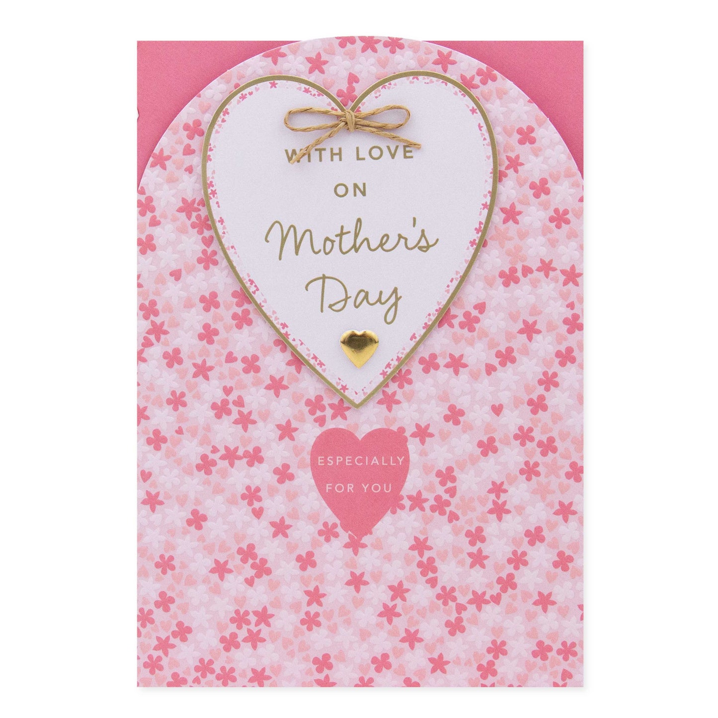 Hallmark Mother's Day Card - With love on Mother's Day with pink floral design and gold foil text in a flat lay view.