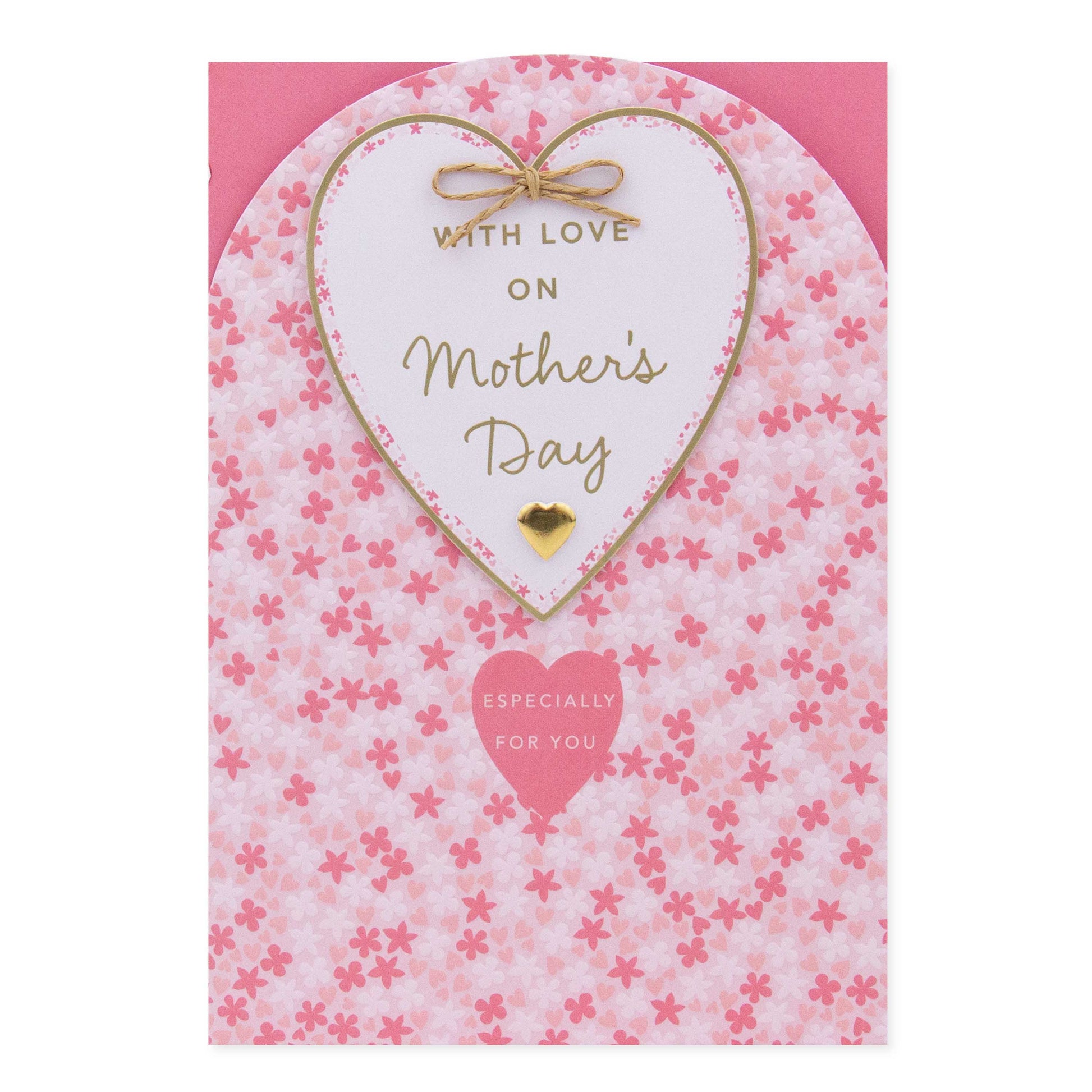 Hallmark Mother's Day Card - With love on Mother's Day with pink floral design and gold foil text in a flat lay view.