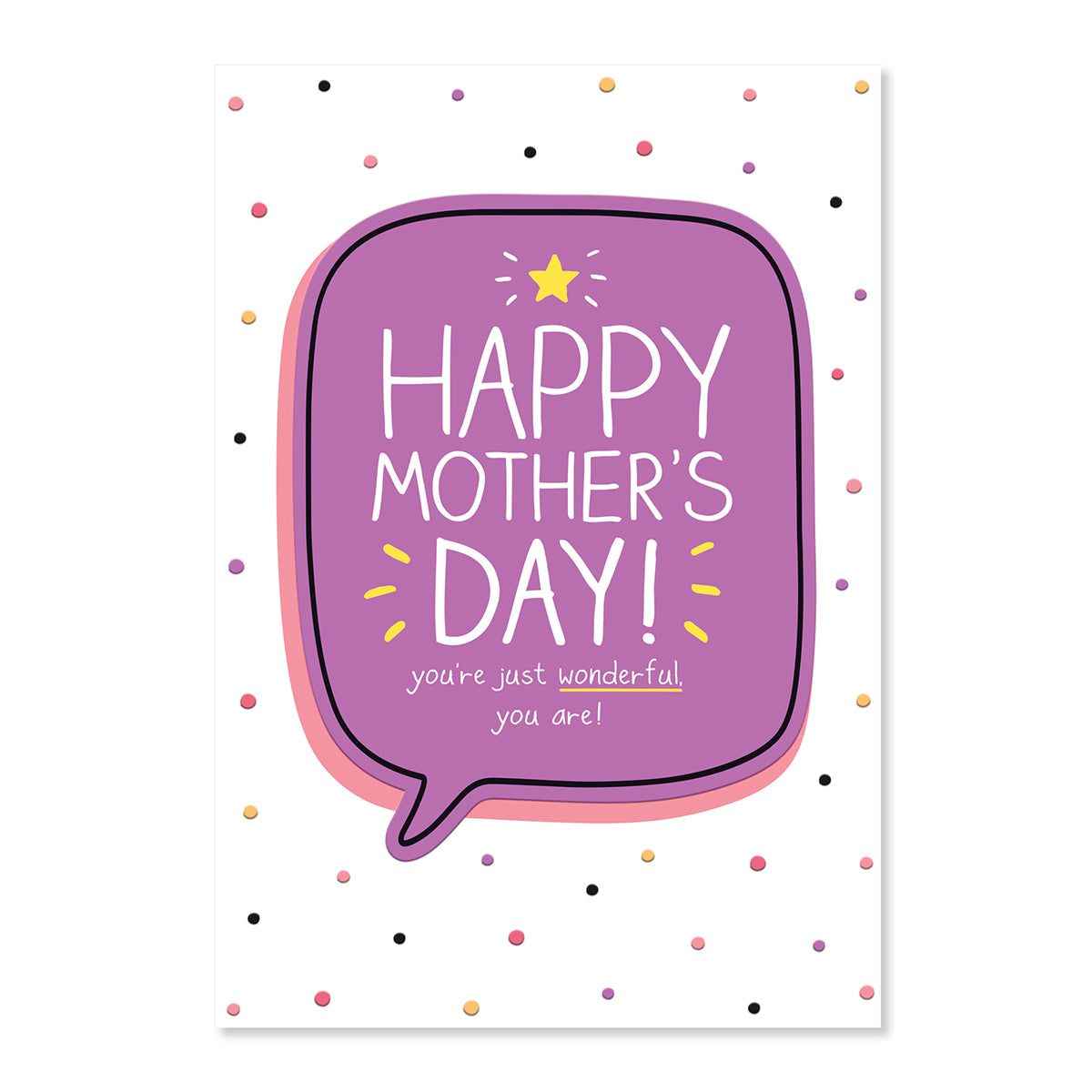 Hallmark Mother's Day Card - Happy Jackson features a vibrant purple speech bubble design with embossed polka dots.
