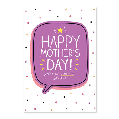 Hallmark Mother's Day Card - Happy Jackson features a vibrant purple speech bubble design with embossed polka dots.
