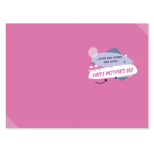 Hallmark Mother's Day Card - Amazing Mum from both, inside view, features playful typography, pink background and decorative graphics.