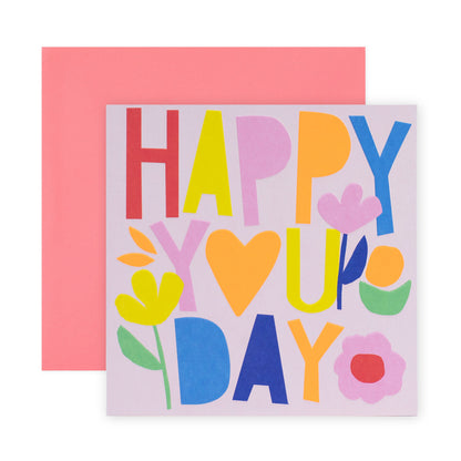 Hallmark Mother's Day Card - YOU DAY features vibrant typography and flower illustrations, with a coordinating pink envelope.